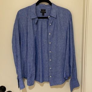 Blue denim long sleeve button down shirt, 12